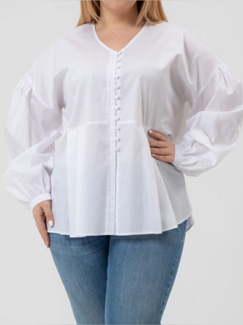 HARSHMAN Billie Shirt NWT White V-Neck Button-Front Peasant Blouse